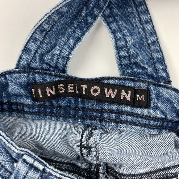 Tinseltown Jeans Overall Romper Shorts Girls Medium Blue Denim Distressed - Picture 2 of 9